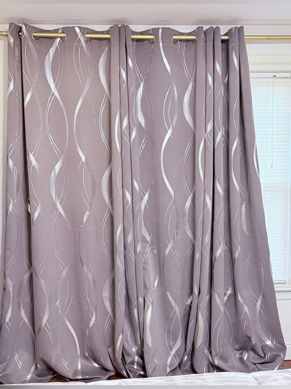 Grey Blackout Striped Pattern Curtains for Living Room 84 inch Long 4 panel set